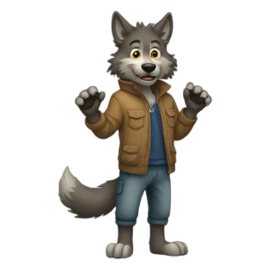 a full body furry anthropomorphic wolf saying hello sticker