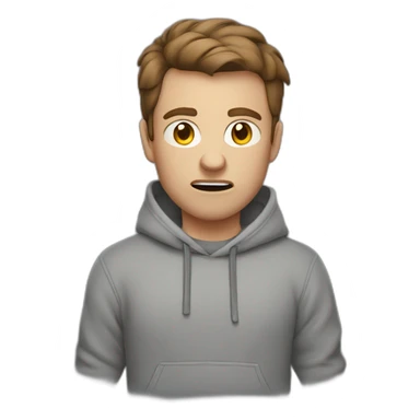 a white male with VERY VERY short brown hair is angry and wearing gray sweatshirt sticker