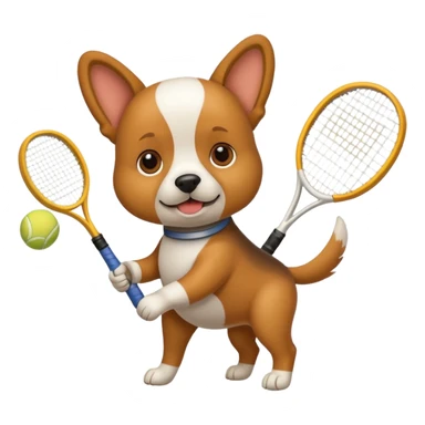 Dog holding tennis racquet  sticker