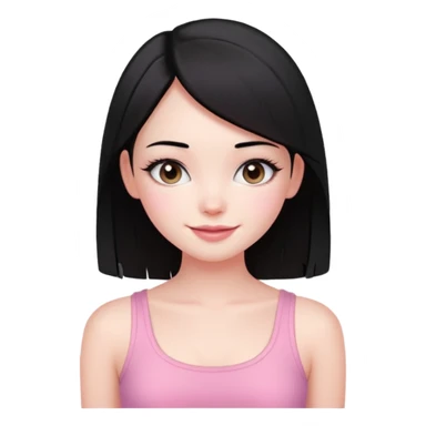 Cute girl with black hair long straight with pale skin and with pink crop top coquette sticker