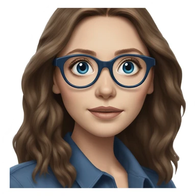 Hyper Realistic Elizabeth Olsen brunette blue eyes wearing glasses  sticker