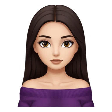 красивая девушка накрашенная с ресницами брюнетка с длинными прямыми темными волосами в темно-коричневой кофте со спущенными плечами sticker