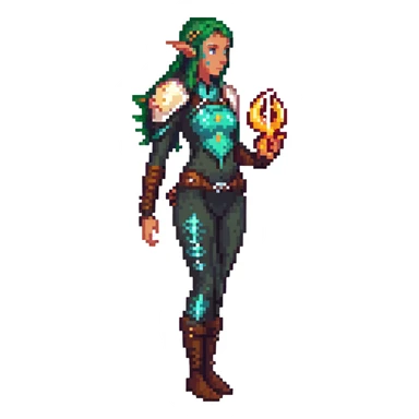 elf female Short wetsuit-style garb, glowing runes on skin, holding a conch horn. sticker