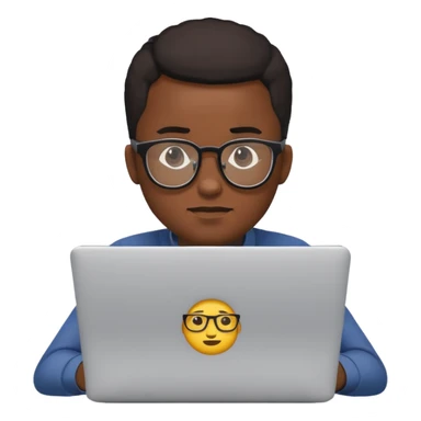 Black man wearing glasses focused on a laptop, emoji style sticker