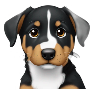 beauceron mix puppy with white chest and chin brown paws and cheeks black muzzle. Training sticker