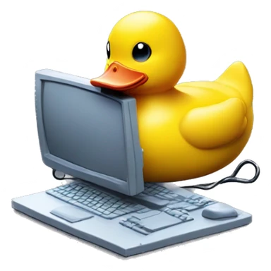Cyberpunk rubber duck hacking a computer sticker