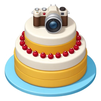 cake with elevated 3/4 top-down isometric camera angle (≈30–35°),
camera positioned above and angled downward, sticker