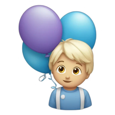 Un bambino in una culla con il fiocco azzurro e intorno tanti palloncini azzurri e una scritta MotiArt sticker