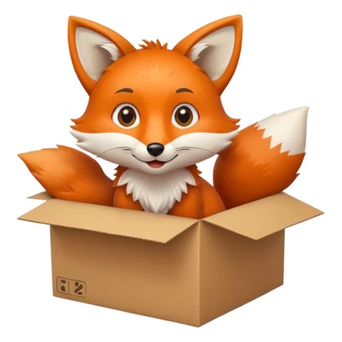 playful fox with big eyes in a box, gazing upward, emoji style sticker