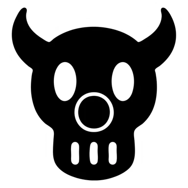 black-filled horned skull with a clown nose, minimal and striking, solid icon style sticker