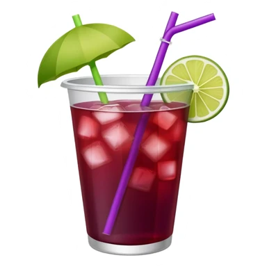 maroon purple cocktail with a lime wedge in the drink in a plastic cup with lid and straw - no lime on edge

 sticker