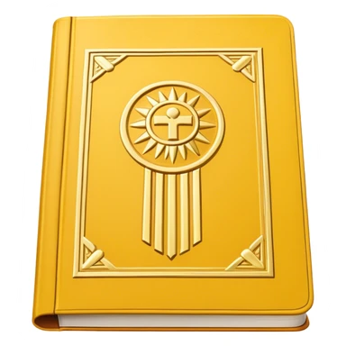 A golden yellow book with white accents, smooth and polished, embossed with a symbol of six pillars, a sun, or a glowing mirror, radiating strength, confidence, and the power of self-worth.  sticker