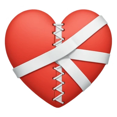 Minimalistic flat vector icon, iOS style, thin black contour on white background. Broken heart stitched together with a bandage. Clean, no text, no shadows. sticker