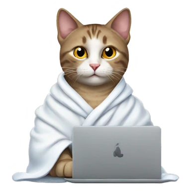 cat with robe and a macbook sticker