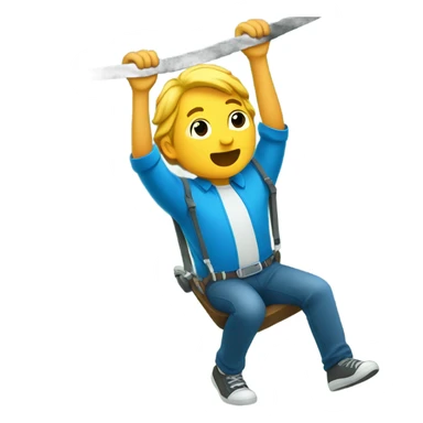 Guy hanging from zip line wearing blue shirt  sticker