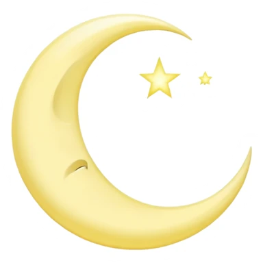 A crescent moon emoji, representing a thin, curved sliver of the moon in a waxing or waning phase. Soft glowing edges with a gentle curve, usually shown in pale yellow or white, symbolizing night, calmness, or spirituality. sticker