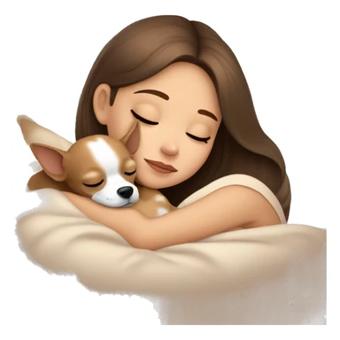 Brown hair girl sleeping with her beige Chihuahua ￼ sticker