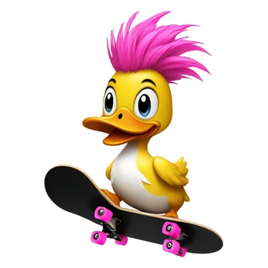 Cartoon duck with pink Mohawk on a black skateboard  sticker