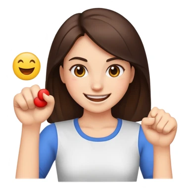 A smiling emoji punching a brunette girk sticker