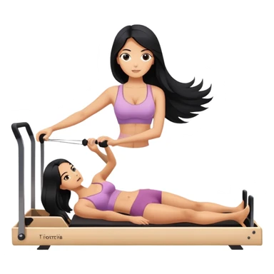 woman with bra, tanned long black hair, doing Pilates reformer sticker