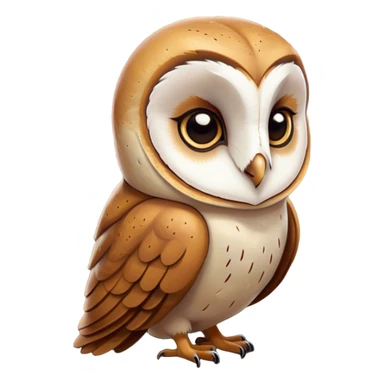 Cinematic Deep Thought Barn Owl Portrait Emoji, Head held high with a serene, contemplative gaze, showcasing its beautifully patterned plumage of white and brown, with eyes deeply focused as if pondering ancient secrets, Simplified yet majestically refined features, highly detailed, glowing with a soft, introspective light, high shine, poised and pensive, stylized with an air of profound wisdom, capturing the essence of an owl immersed in deep thought, so thoughtful it feels like it could silently whisper timeless wisdom from beyond the screen! sticker