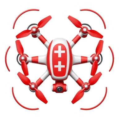 Rescue drone sticker, emergency quadcopter with medical cross symbol, red and white color, simple flat vector style, bold outline, transparent background sticker