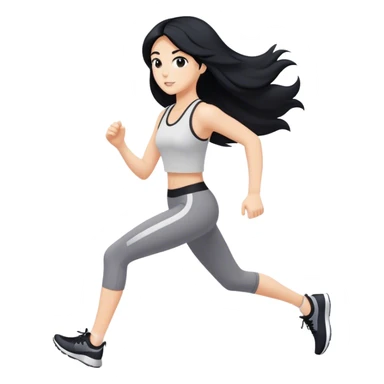 black haired black eyes white girl super long hair. jogging sticker