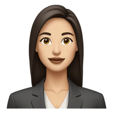 Beautiful woman with long dark brown hair, big almond shape brown eyes with long eyelashes, pretty smile with medium full lips, defined jawline, medium size nose, wearing a power suit sticker