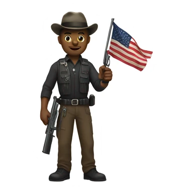 a man with pistol and flag sticker