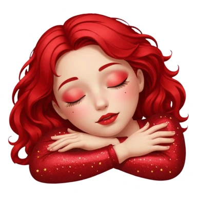 red glitter girl with closed eyes lying on the floor sticker