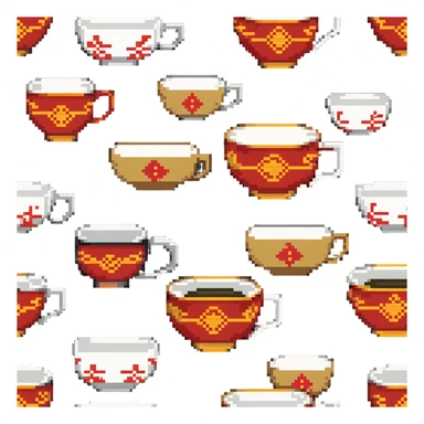 traditional Chinese tea cup with red and gold design sticker