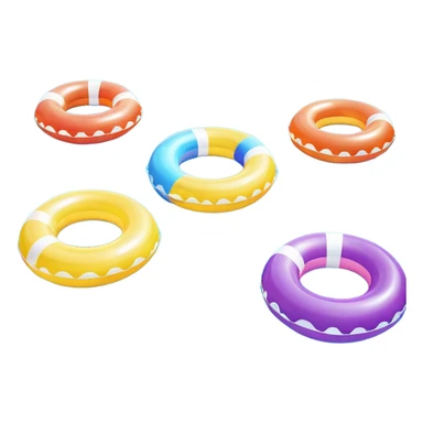 swimming pool surface with multiple inflatable pool floats floating on water, extra colorful float rings scattered across the pool, glossy water reflections, summer vibe, 3D cartoon style, mobile game icon style, clean composition, no people, no text, no watermark

 sticker