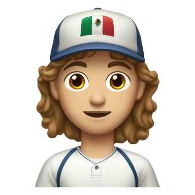 Teenager boy type mexican, White skin, with baseball cap backwards with wavy brown hair (Which go down behind to the nape of the neck), Little bit dezoom sticker