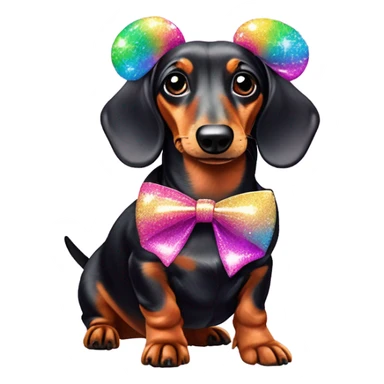 Lisa frank glitter fluffy ￼dachshund with bows on ears sticker
