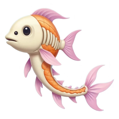 A simple emoji-style fishbone — cartoon look, clean outline, pastel colors, with a rounded fish head, hollow eye, and clear rib bones leading to a tail. Minimal, cute, and high contrast without any cat shown sticker