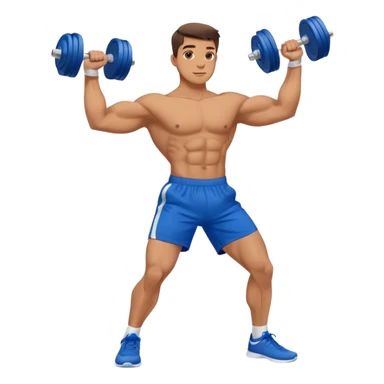 man with blue shorts doing side-lateral raise (T pose) with light dumbbells sticker