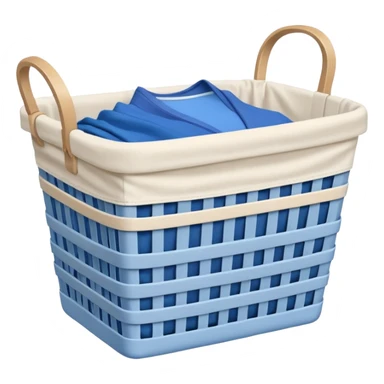 white LAUNDRY BASKET WITH FOLDED blue CLOTHES sticker