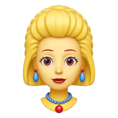 3D emoji head-only, smooth plastic, soft studio light, big round eyes, bold outline, centered, transparent bg,
Marge Simpson, yellow skin, tall cylindrical blue beehive hair, red bead necklace, overbite, no earrings, no eyelashes, no blonde hair sticker