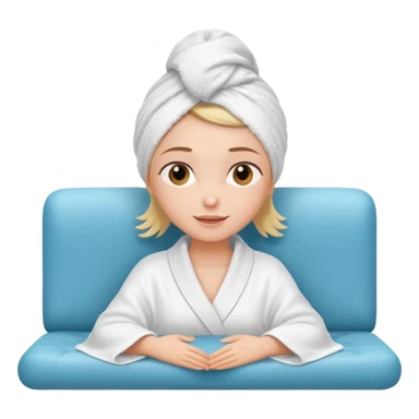 spa A contented and relaxed girl with a towel on her head in a white robe lies on a couch. The icon displays the couch and the girl in full three-quarter view. sticker