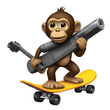 Create a Munky holding a gun riding a skateboard  sticker