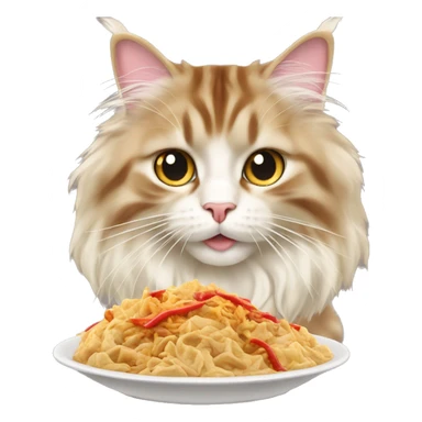 cream maine coon eating chinese food sticker