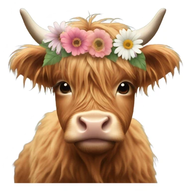 Baby highland cow with flower crown sticker