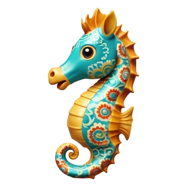 Cinematic Realistic Comical Sea Horse Portrait Emoji, Head tilted dramatically with an exaggeratedly amused expression, featuring a striking, finely detailed body with bold, whimsical patterns and wide, expressive eyes full of playful disbelief, rendered with natural, vibrant hues and realistic texture; high shine, dramatic yet playful, styled with an air of cheeky aquatic mischief, soft glowing outline, capturing the essence of a spirited and over‐the‐top sea horse that looks ready to bob its way into viral fame! sticker