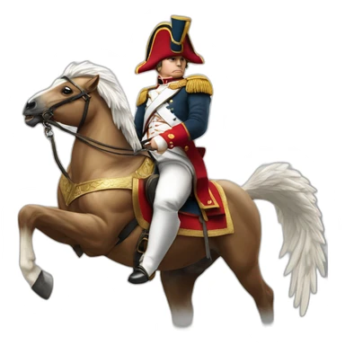 serious angry napoleon on white horse hold a golden eagle sticker