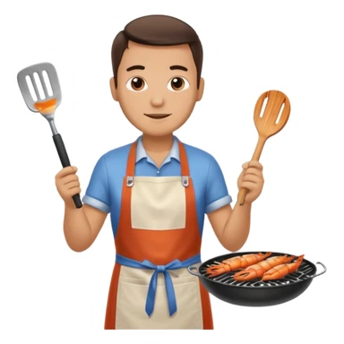 man grilling seafood on a sizzling grill sticker