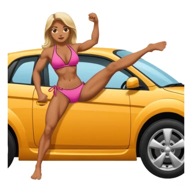 Girl in a bikini crushing a car under her foot sticker