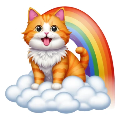 Orange cat sticking riding rainbow tongue out sticker