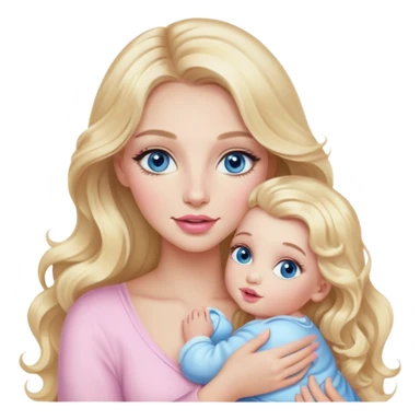 Blonde baddie with long hair Pretty makeup long lashes blue  eyes ,   light pink lips holding baby sticker