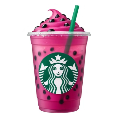 Starbucks dark pink dragonfruit refresher. flat on top. starbucks logo. sticker