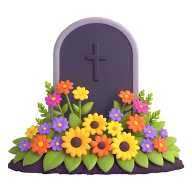 3D illustration of a grave with flowers, soft lighting sticker
